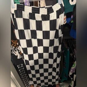 Santorini Midi Plisse Skirt in Black + White Check